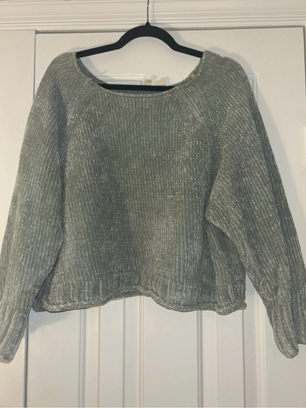 Light Blue Ribbed Chenille Scoop Neck Sweater